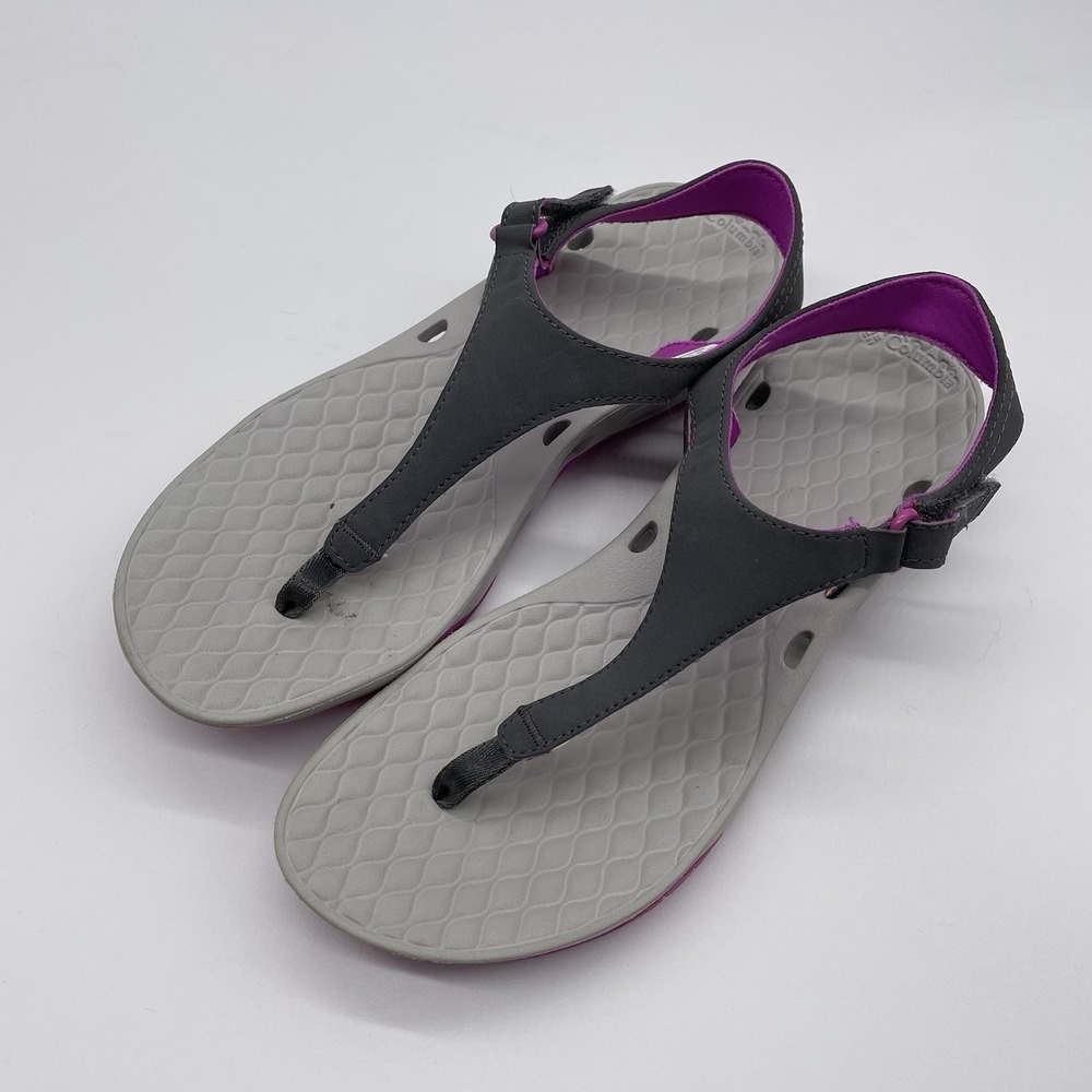 Columbia‎ PFG Women Size 8 Gray Pink Fabric Rubber Water Thongs